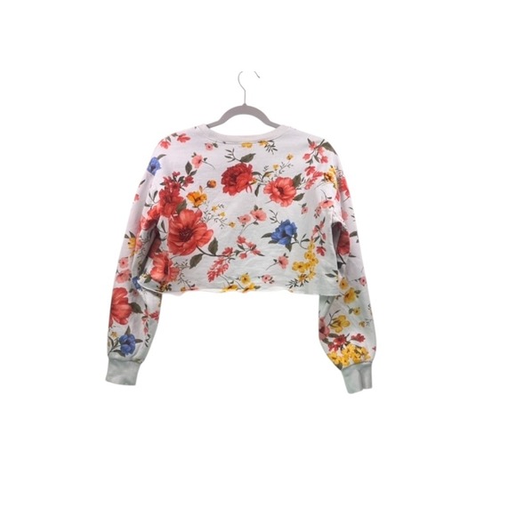 Forever 21 Floral Print Cropped Sweatshirt White Multicolor Size S - Picture 16 of 16